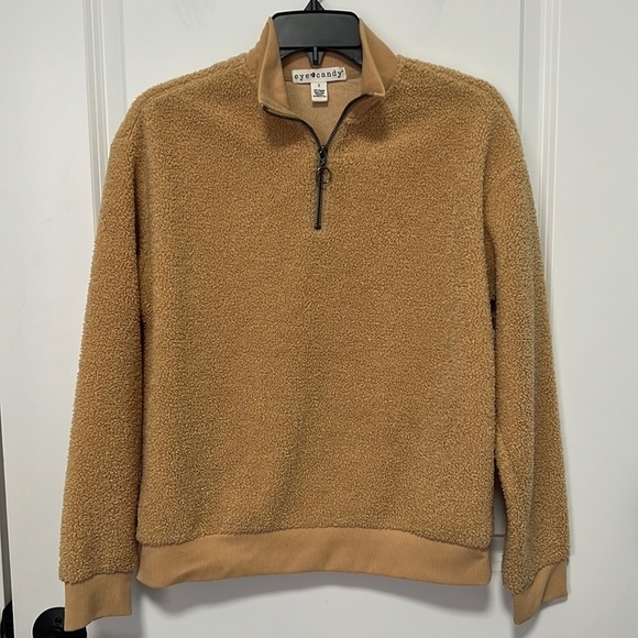 Eye Candy Women’s Long Sleeve Sherpa Sweater Top Half Zip in Camel size Small - Picture 1 of 4